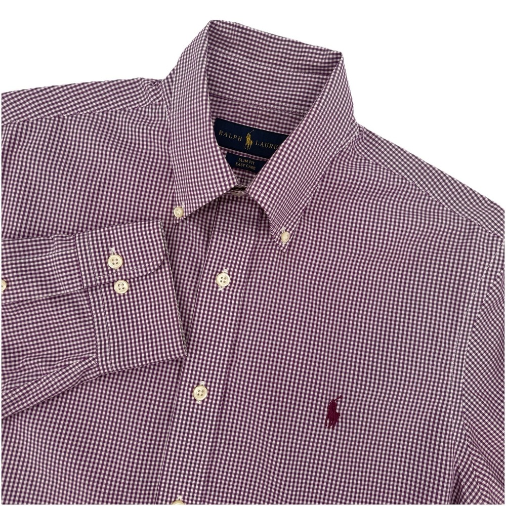 Ralph Lauren Slim Fit Shirt Mens 15.5 Purple Gingham Check‎ Button Down Cotton